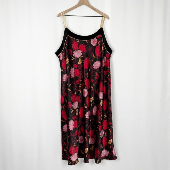 Vintage Dresses & Skirts - Vintage Dark Floral Silky Midi Slip Dress 90s Y2K Velvet Wedding Guest Romantic
